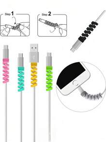 Protetor de cabos de silicone colorido, organizador de cabos - Organizador de cabos em espiral para carregadores USB e linhas de dados, durável e flexível, cabe em espaços apertados, ideal para uso doméstico e no escritório, cores variadas, capa para cabos, acessórios de armazenamento para mesa de escritório, não requer energia, organizador de mesa e gaveta para armazenamento doméstico