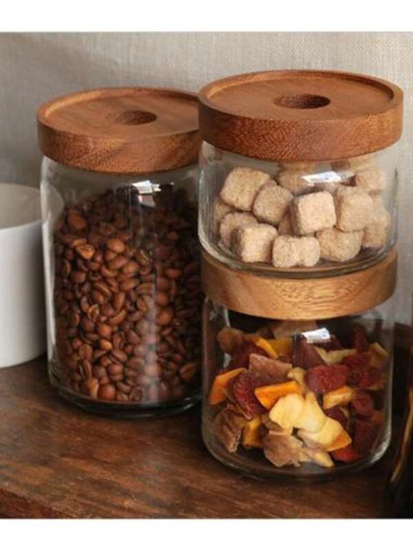 Sandalwood Cover, High Borosilicate Glass Airtight Canister, Household Tea Leaf Sugar Candy Jar, Kitchen Airtight Jar For Dry Goods, Moisture-Proof