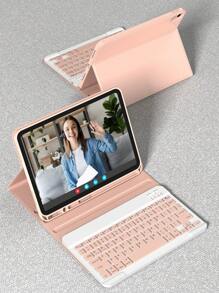 Funda con teclado compatible con iPad, teclado inalámbrico Bluetooth desmontable con batería de 150 mAh y soporte para lápiz compatible con iPad Air de 5ta generación 2022/Air de 4ta generación 2020/Air de 6ta generación 2024, de 9.7 pulgadas, 7/8/9na de 10.2", 10ma, color rosa