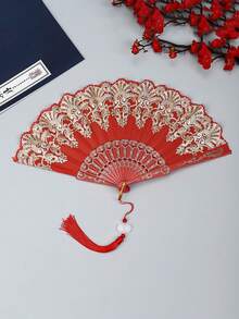 Classic Retro Women Handheld Tasseled Folding Fan, Suitable For Keeping Cool In Summer And Decorating For Parties, Dances, Weddings, Can Also Be Given As Holiday Gifts - Multicolor - View 19