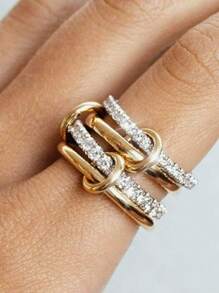1 Stück Damen Mode Edelstahl Multi-Loop Kubikzirkonia Ring mit Layered Design, geeignet für den täglichen Gebrauch und Partys