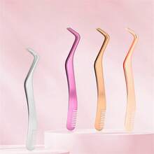 FADVAN 1 件睫毛梳镊子 DIY 簇状睫毛延长镊子不锈钢防静电无磁化妆工具 - 粉色 - 查看 8