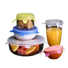 6pcs Reusable Elastic Silicone Bowl Covers, Dishwasher & Microwave Safe Food Storage Lids, Kitchen Organizer Accessories