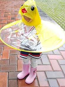 Conjunto impermeable de chaqueta de lluvia, abrigo de lluvia con diseño de pato y gorro de lluvia para niños y niñas, diseño de OVNI - Amarillo - Ver 7