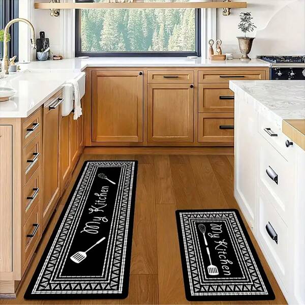 1pc Letter Design Kitchen Carpet, Kitchen Printed Floor Mat, Household Anti-Slip Oil-Proof Kitchen Floor Mat, Indoor Floor Rug, Doormat, Entrance Carpet, Home & Room Decoration
