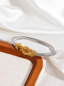 1 件时尚不锈钢 18K 镀金女士混合金属袖口手镯 - 扭曲可堆叠，适合日常和特殊场合，理想的礼物