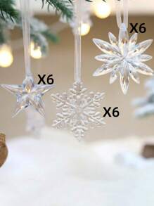 30pcs/18pcs/12pcs Transparent Crystal Pendants Christmas Tree Ornaments, 9pcs Acrylic Snowflake And Star Icicle Hanging Decor, 3pcs Hexagon Snowflake String Christmas And New Year Party Decorations, Suitable For Indoor And Outdoor Scenes, Party Decoration