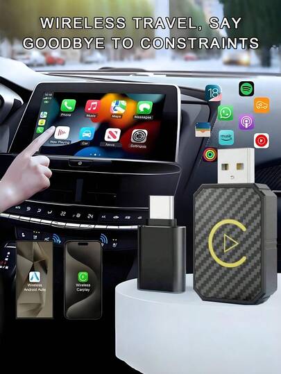 迷你 Carplay 无线适配器和 Android Auto 无线适配器兼容手机/安卓系统 - 稳定快速连接，用于将工厂有线 CarPlay 转换为无线 CarPlay（适用于 2016 年及以后的汽车），Apple Carplay 适配器无延迟