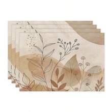 1pc/4pcs/6pcs Everyday Decor Placemats, Floral Leaf Linen Placemats, Stain Resistant Placemats, Suitable For Home, Dining Room And Restaurant, Tabletop Decoration, Home Goods