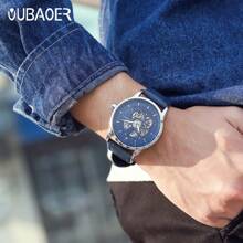 Oubaoer Herren Lässig Minimalistisch Leder Automatisch Mechanisch Cut Out Luxus Geschäft Wasserdicht Mode Uhr, hochwertige Herren Armbanduhr, Herren Geschenk