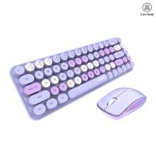 MOFII Ensemble clavier et souris sans fil mini MOFII de 68 touches à touches rondes, avec combiné clavier et souris sans fil portable de couleurs mélangées pour PC/ordinateur portable/bureau