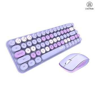 MOFII Juego inalámbrico MOFII de teclado y ratón mini en colores mixtos de 2.4G, portátil con 68 teclas y teclas redondeadas, teclado y ratón inalámbricos lindos para PC/portátil/escritorio