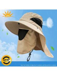 1 Pc UV Protection Wide Brim Bucket Hat With Removeable Face Cover, Outdoor Sunscreen Hat For Outdoor Hiking, Climbing, Fishing