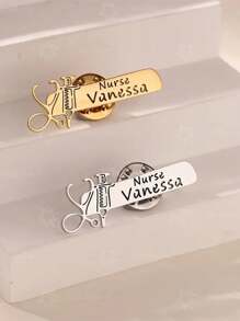1PC Customized Doctor And Nurse Name Lapel Pin, Personalized Stethoscope And Syringe Shape, Stainless Steel Material, Simple Hollow Design, A Gift For Relatives And Friends, Suitable For Doctors And Nurses