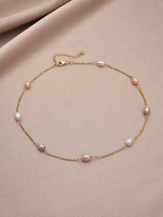 1 件 18K 镀金天然淡水珍珠项链，母亲节、情人节、生日、婚礼的休闲风格礼物