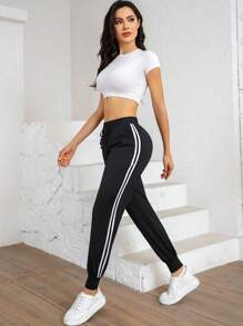 Women's High Elasticity Ice Silk Nylon Sports Pants - Solid Color, Suitable For All Seasons, Knit Fabric, Regular Style, Elastic Waistband With Drawstring, Suitable For Running And Casual Wear