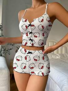 Sanrio 1 Pieza Pijama de Hello Kitty Parte superior de vestir de verano Ropa de dormir mujer Artículos de Hello Kitty Camisa de mujer Sanrio, Vacaciones