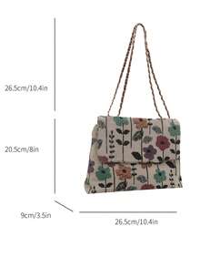 Floral Chain & Geometric Grid Pattern Minimalist Casual Shoulder Bag - Multicolor - View 4
