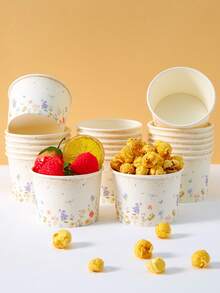 10pcs/25pcs Disposable Floral Paper Bowls, White Floral Patterned Paper Bowls, Snack Boxes, Suitable For Birthday Party, Home Party, Picnic, Restaurant, Takeout Disposable Tableware - Multicolor - View 1