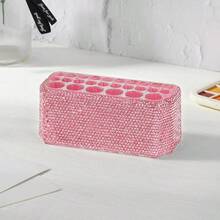 1 pieza Soporte de brochas de maquillaje de lujo con rhinestones, estante de almacenamiento de herramientas cosméticas, organizador de 26 agujeros para brochas de maquillaje y delineadores, soporte de exhibición para tocador, esencial para viajes, vida diaria, bodas, regalos de cumpleaños, fiestas, adorno decorativo enjoyado - Multicolor - Ver 7