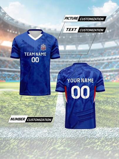 2025 Custom Your Own Jersey, Chelsea, Breathable Quick-Dry 210g One-Piece Shirt, Unisex Spring/Summer Sports Team Club Training V-Neck Football Tee, Front & Back Printed Name Number Logo, Comfortable Fit For Daily, Casual, Party, Gathering