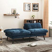 Sofá Cama de 2 Plazas, Sofá de Dos Usos Futon de Estilo Moderno, con Respaldo Doble Ajustable de 120 a 180 Grados, Salas de Estar y Dormitorios, Tela de Lino, Azul - Azul - Ver 9