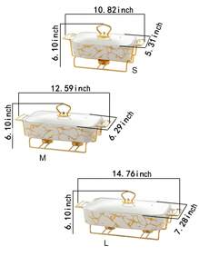 1set Ceramic Plate Party Household Kitchen Tableware Soup Pot Casserole With Lid And Iron Frame - White - View 3