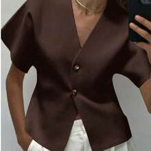 Women's Solid Color Front Button Minimalist High-End Casual Dolman Sleeve Knit Top