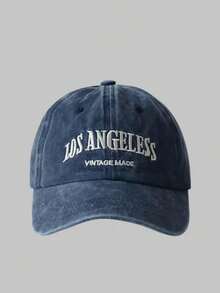 1 件复古水洗蓝色字母“洛杉矶”时尚棒球帽，适合户外佩戴和防晒