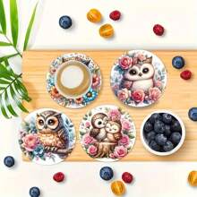 6 pièces/set Sous-verres en bois design hibou - cadeau de pendaison de crémaillère unique - sous-verres comme cadeaux pour les fêtes - décoration de salon, convient pour offrir en cadeau