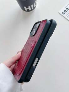 1pc Personalized Pocket Faux Crocodile Texture Faux Leather Phone Case, Letter Print Phone Case With Card Slot, Back To School Supplies, Back To School Season Must-Haves, Shell Material, Suitable For Primary And Secondary School Students, College Students, Teenagers, Teacher Gifts, Middle School Students, College Freshmen, Etc. - Black - View 7