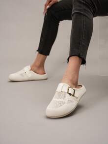 2025 Summer New Popular Hollow-Out Breathable Mesh Slip-On Flat Slide Sandals - Comfortable, Lightweight, Backless, Retro Style, Soft Sole, Fashionable Slider, Suitable For Pregnant Women And Daily Wear