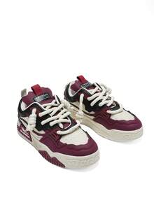 DareSee New Men Casual Niche Low-Top Design Sneakers, Fashionable Color Block Platform Athletic Shoes MusicFest Y2KFest Back To School Autumn Winter Gifts - Burgundy - View 9