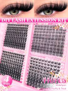 Juego de extensiones de pestañas DIY con 1216 piezas/440 piezas/392 piezas/384 piezas/120 piezas/72 piezas de mechones de pestañas individuales en forma de D de colores variados, de 9-18 mm de ancho, de aspecto natural, denso, resistente al agua y súper ligero. Para uso en casa o en movimiento para la vida diaria, fiestas, viajes, festivales de música y el Día de la Madre.