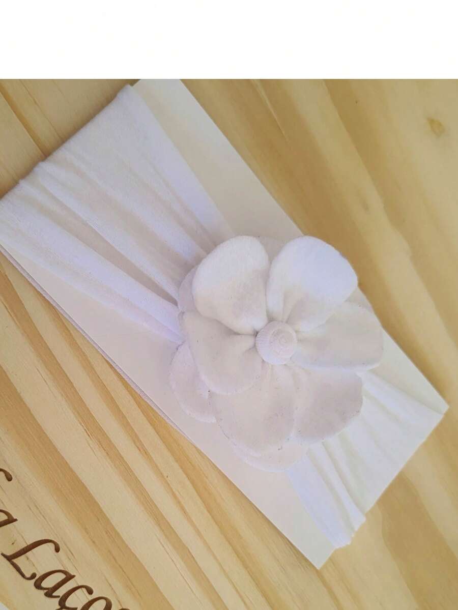 Baby Turban With Half Headband And Flower Detail, Baby Accessory Fits Up To 2 Years Old, - 白色 - 查看 1