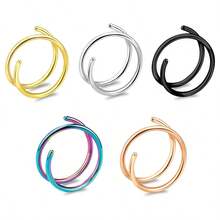 1-10pcs Double Hoop Nose Ring, Single Piercing Spiral Hoop Earrings, Twisted Piercing Hoop - Multicolor - View 10
