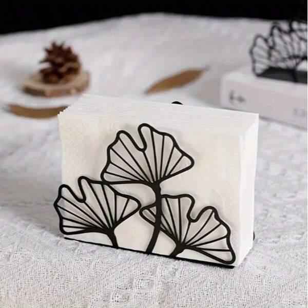 14cm X 10cm X 4.2cm Vertical Metal Napkin Holder With Modern Ginkgo Leaf Design, Suitable For Home Kitchen, Dining Room, Picnic, Party, Cafe