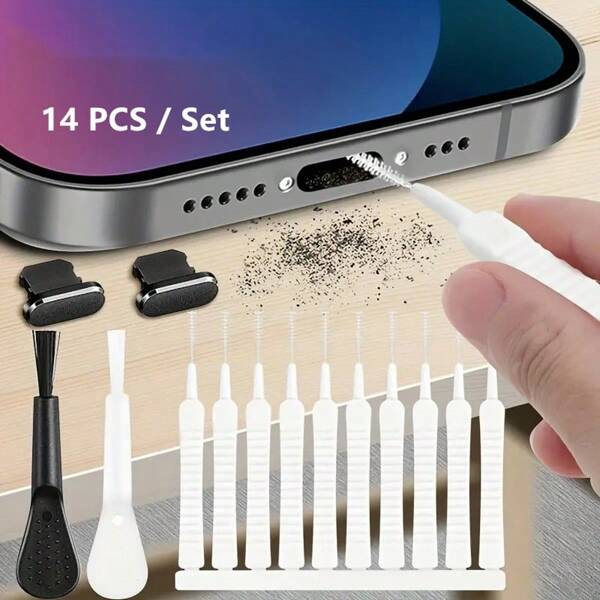 14pcs Cleaning Kit For Cell Phone Charging Port, Computer Keyboard And Shower Head, Pipe Unblocker, Gap Cleaner, Mini Brush, Keyboard Brush,Etc.,Kitchen,Bathroom,Home,Household Suppliers (Multiple Specifications)