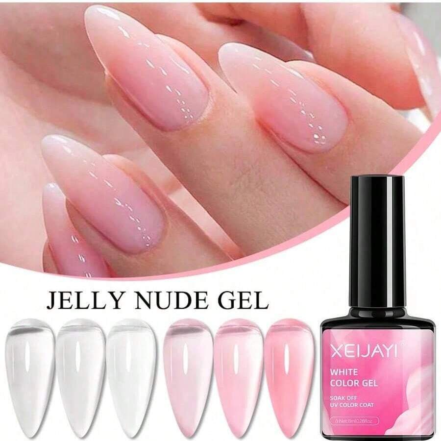2pcs/Set 8ml Ice Transparent Jelly White And Pink Nail Polish Gel Popular For Winter Christmas Nail Polish Gel Nail Salon - 彩色 - 查看 1