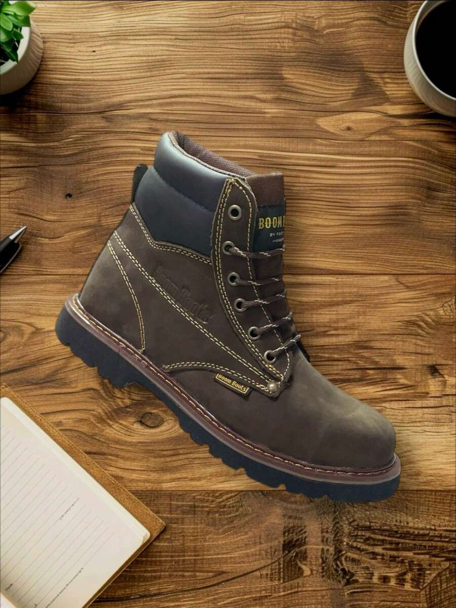Zapatos de trabajo y seguridad para hombre  Botas industriales y de construcción para hombre 100% de piel nobuck, ofrece proteccion comodidad y durabilidad  para ayudarte a pasar el dia independientemente del trabajo a mano. el estilo resistente y las pieles de calidad hacen de esta bota una opcion facil para todos los dias dentro y fuera del trabajo. - Café - Ver 1