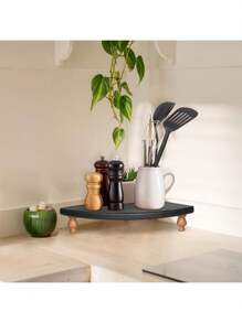 1 pezzo Mensola ad angolo, Organizer per ripiano da bagno, Scaffale da bancone da cucina, Alzata in legno per piano cucina, Vassoio decorativo rialzato, Sostegno per piante d'angolo, Organizer per bar da caffè per il piano cucina