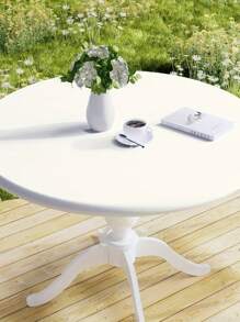1pc Round Milk Silk Tablecloth, Anti-Slip, Polyurethane Machine Woven Tablecloth, Durable Dining Table Protective Woven Cover