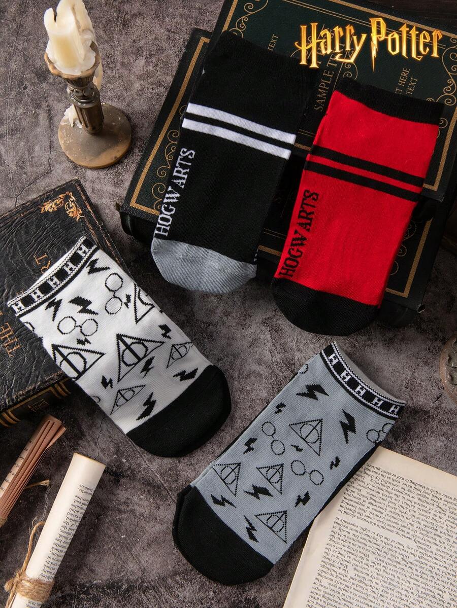 4 pares de calcetines para hombre estilo universidad de la Academia de Magia de Harry Potter, calcetines suaves y transpirables para mujeres, regalo - Multicolor - Ver 1