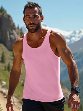 Men's Gym Sports Tank Top, Loose Fit Breathable Design, Ideal For Running, Workout, Basketball, Cycling, Yoga, Training And Everyday Casual Wear, Simple Stylish Versatile Look Highlighting Muscular Shape And Strength, Soft Lightweight Skin-Friendly Fabric