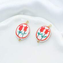 2pcs Double-Sided Handpainted Tulip Ceramic Pendant, Ceramic Decor Accessory, DIY Creative Necklace Earring Keychain Components - Multicolor - View 15