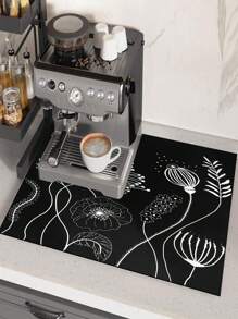 1 Stück saugfähige Abtropfmatte, Kaffeemaschinen Matte, handgefertigte Kaffekanne Abtropfmatte mit Vintage Blumenmuster, Küchenarbeitsplatten Abtropfmatte, Frühstücksmatte, hitzebeständig rutschfeste Rückseite Abtropfmatte, Diatomeenerde Abtropfmatte, die Flecken verbirgt, super saugfähige Küchen Abtropfmatte, einfach zu reinigende Geschirrablage Matte. Geeignet für Küche, Esstisch, Cafés, Bars, Feiertage, Partys, Heimdekoration und Geschenke.