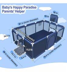 Corralito Bebe Con Valls Para Bebe Plegable Corral, Azul - Azul - Ver 5