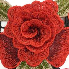 [16.9" Embroidered Applique Patch] 1pc Elegant Red 3D Floral Lace Trim, 16.9" X 13.8" Embroidered Applique Patch For DIY Sewing And Crafting - Polyester Organza Fabric, Perfect For Clothing Decoration & Accessories