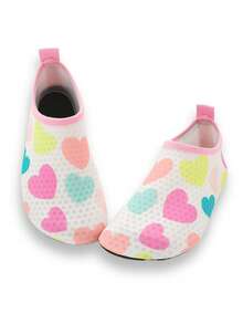 Children's Summer Outdoor Beach Shoes, Girls Pink Honeycomb & Heart Soft Bottom Lightweight Breathable Beach/Pool/Water Sports Elastic Socks Shoes - White - View 8