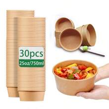 25Oz/750ml 10/30/70/100 Stück großen Papierschalen mit Deckeln, Einweg-Suppeschalen als Partyzubehör für heiße/kalte Speisen, Suppe
